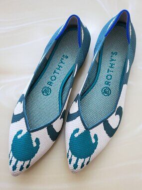 Rothy's The Point Moroccan Teal Green Pointed Toe Slip On Flat Shoes Size 7.5